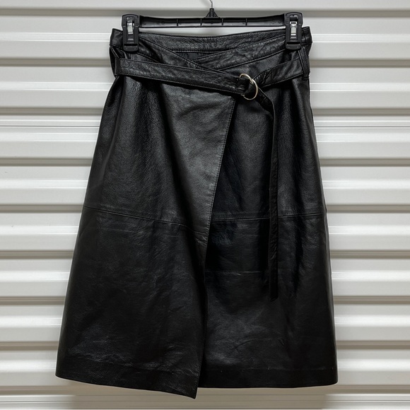 Cami International Skirts Cami International Belted Black Leather Midi Wrap Skirt Poshmark